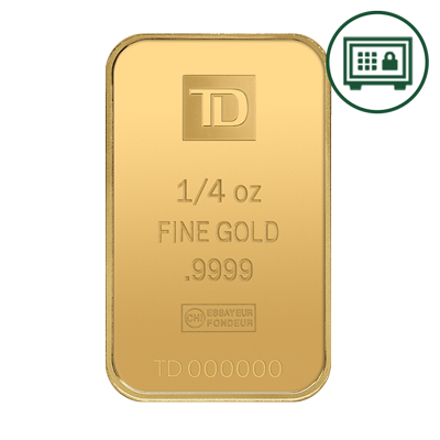 A picture of a 1/4 oz TD Gold Bar - Secure Storage